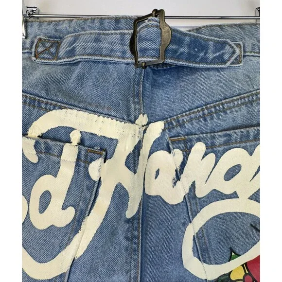 Ed Hardy Embroidered Heart Wide Leg Jeans Retro skater Denim 32 NWT - Picture 10 of 16